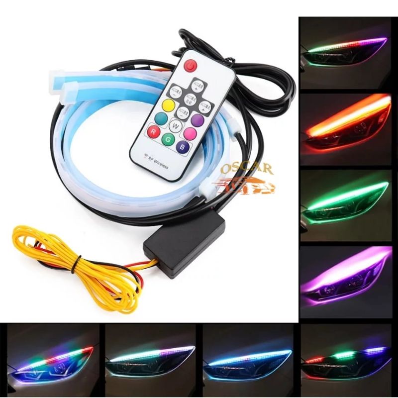 Lampu Alis LED DRL Slim RGB Remot Sen Runing 30cm 45cm 60cm 12 Volt harga 1set Lengkap