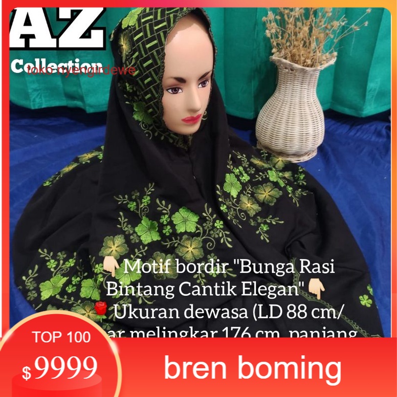 Mukena Terusan Dewasa polino motif bunga rasi bintang cantik/mukena Polino dewasa med warna hitam mo