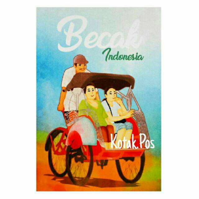 

BECAK ILUSTRASI KARTU POS POSTCARD POSTCROSSING SURAT FILATELI MURAH GROSIR UNIK TRANSPORTASI UMUM