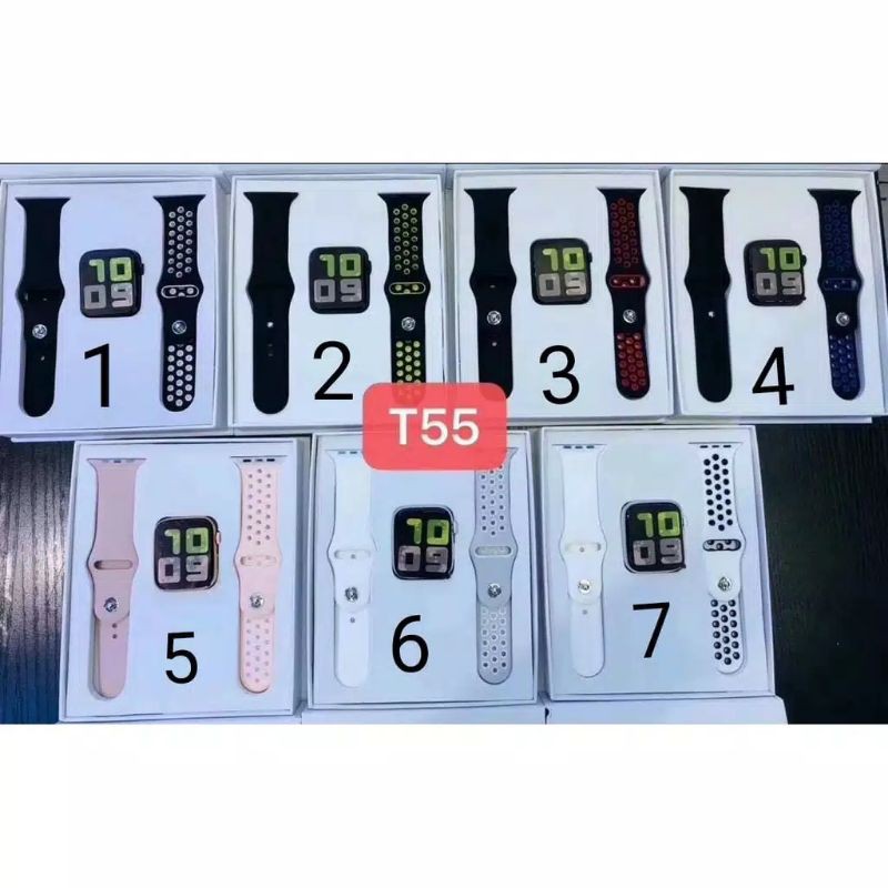 (Terima Cod)Jam Tangan Wanita Smartwatch T55 Call Jam Olaraga Strao Rubber Bluetooth(Dkirm Jakarta)