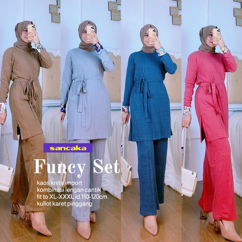 Setelan Knit Import Funcy Set Atasan Knite Celana Kulot Setelan Wanita Knit Premium Import