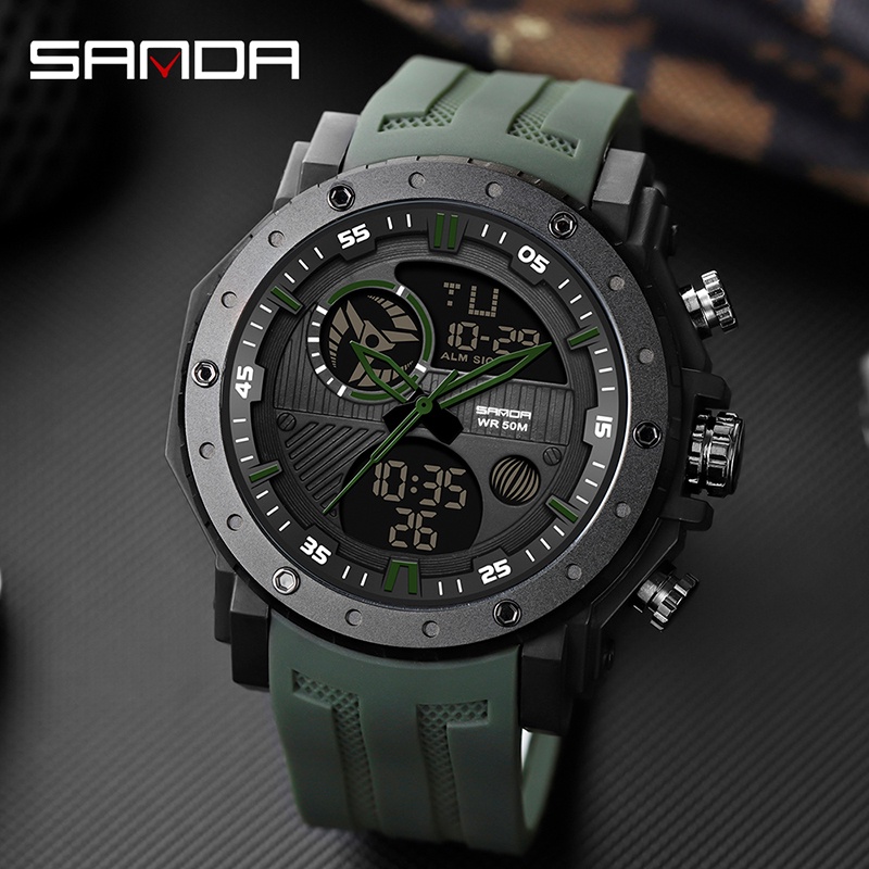 SANDA 6012 Jam Tangan Pria Digital Analog Tali Rubber Chronograph Anti Air WATCHKITE WKOS