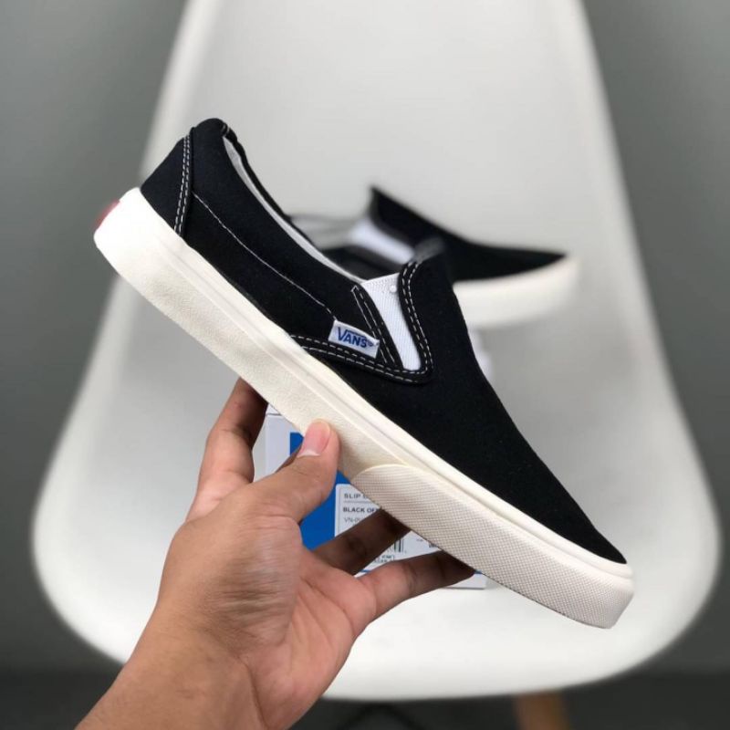 [BISA COD] VANS SLIP ON OG BLACK WHITE PREMIUM