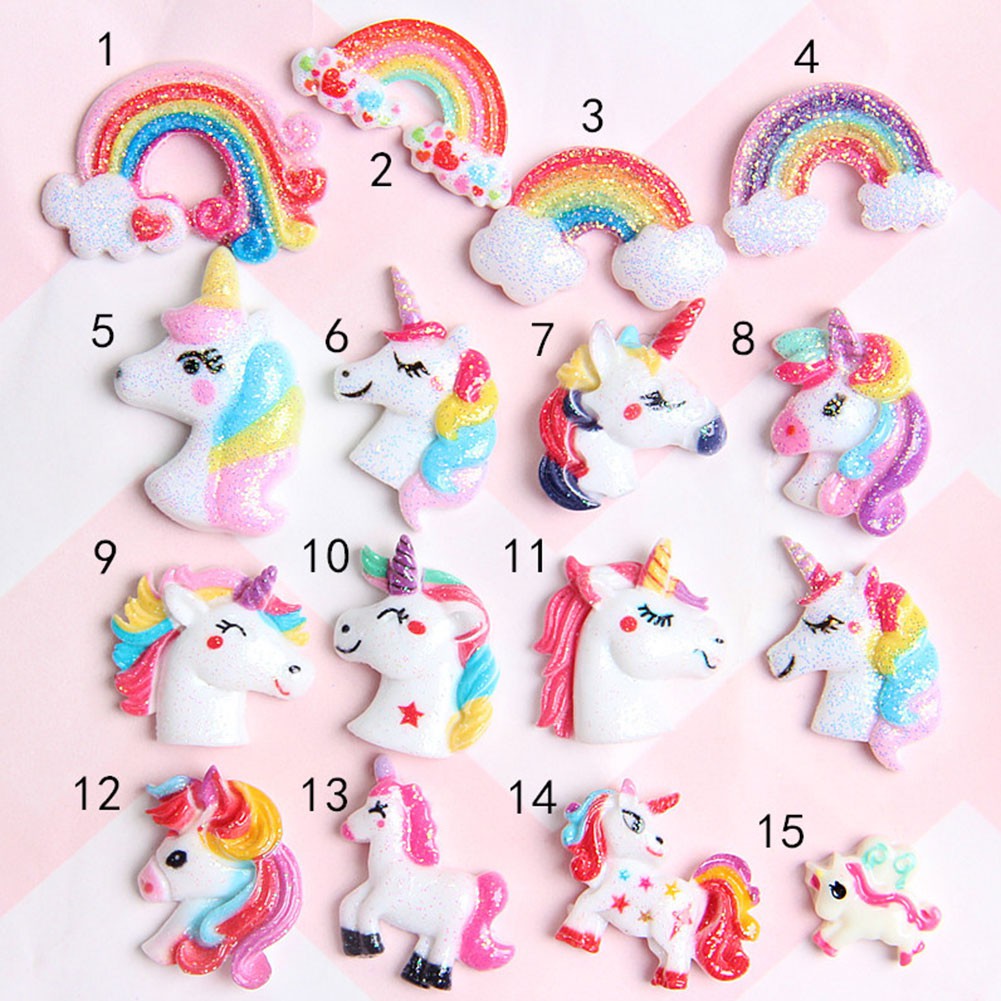 (Tk) 1pc Cabochon Flat Back Bahan Resin Desain Unicorn + Pelangi Untuk Aksesoris Rambut / Scrapbook Diy