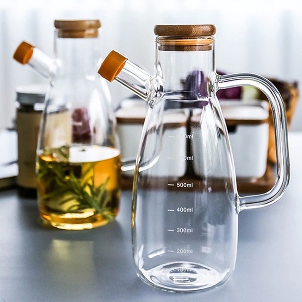 Botol Minyak Kaca Tempat Minyak Goreng Tutup Kayu Aesthetic 700 ML