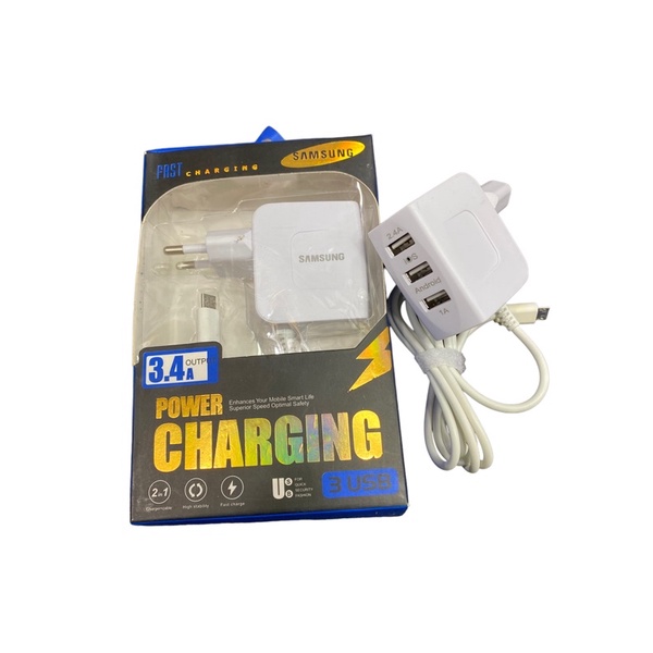 CHARGER CASAN MuRAH SAMSUNG 3USB 3.4A KABEL MICRO FAST CHARGING CHARGE CHAGER Charger sam 3usb 3.4Ampare + kabel micro power charging