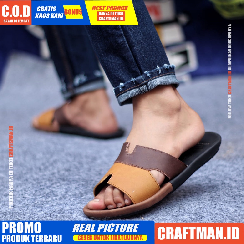 CRAFTS COMBI SANDAL KULIT PRIA BLACK BROWN SENDAL CASUAL PRIA