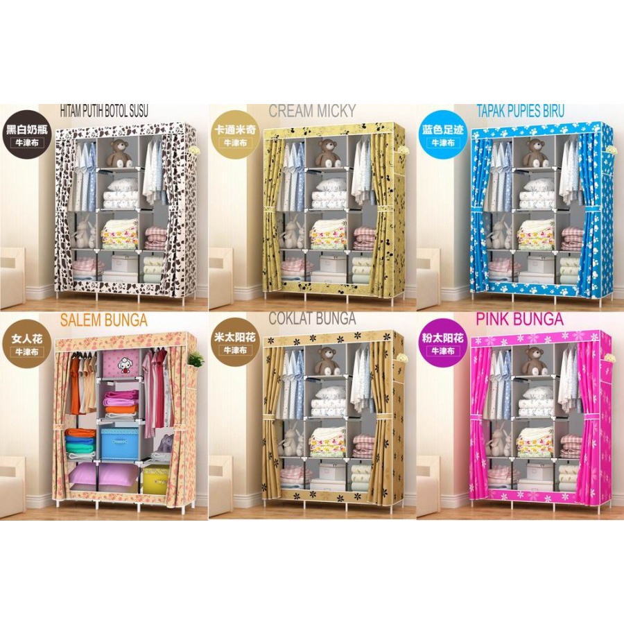 Lemari Rak Baju Pakaian Ukuran Besar JUMBO Cover Bahan Oxford Bongkar Pasang Portable Multi murah ba