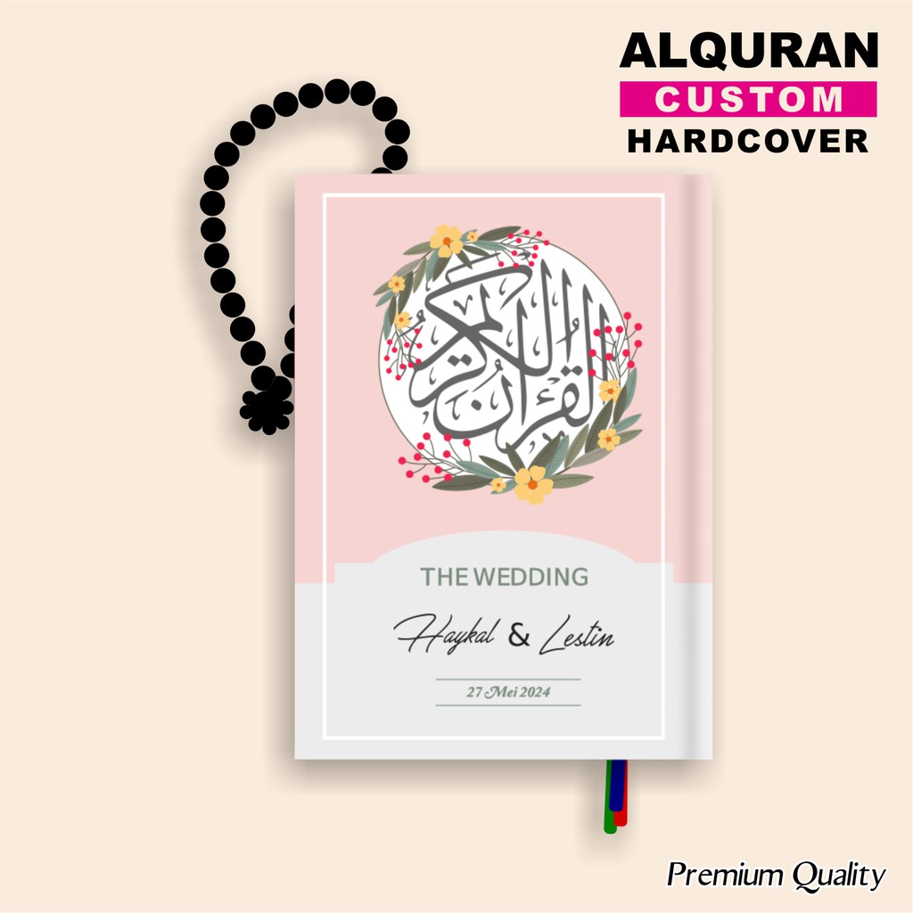 Al Quran Custom Nama, Quran unik, Quran mahar (Pink and White Flower)