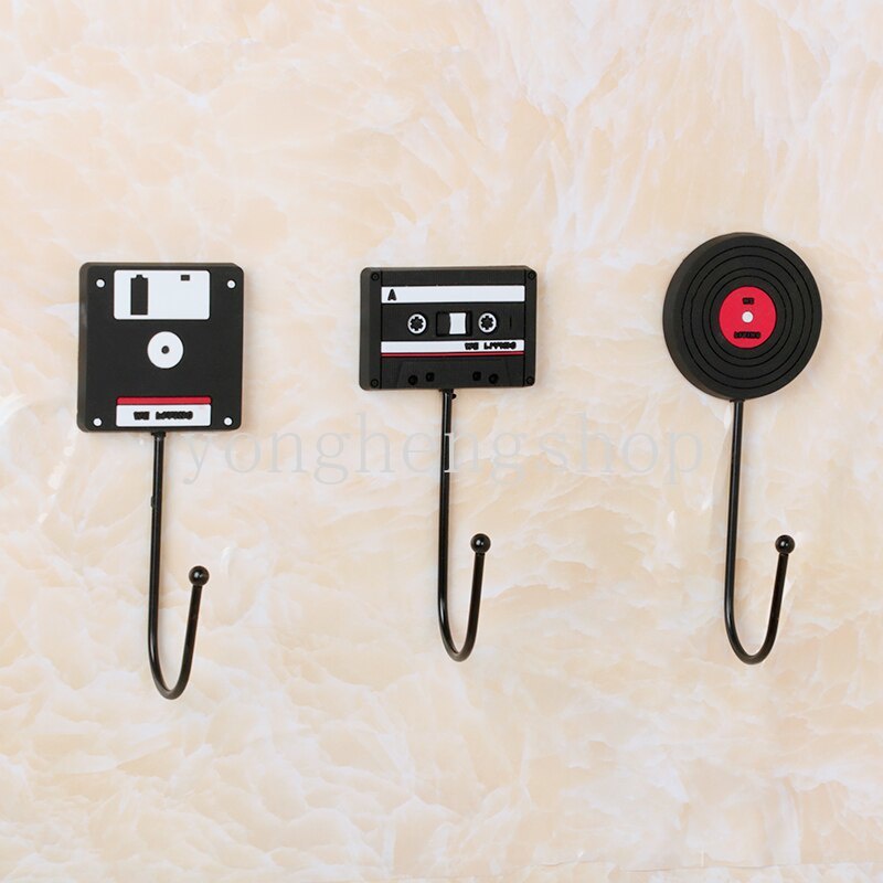 Rak Kait Holder Kunci Mantel Handuk Desain Piringan Hitam Gaya Retro Untuk Dinding Rumah