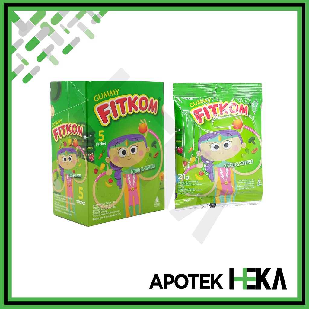 Fitkom Gummy Fruit &amp; Veggie Box Isi 5x Sachet 24 gr Hijau (SEMARANG)