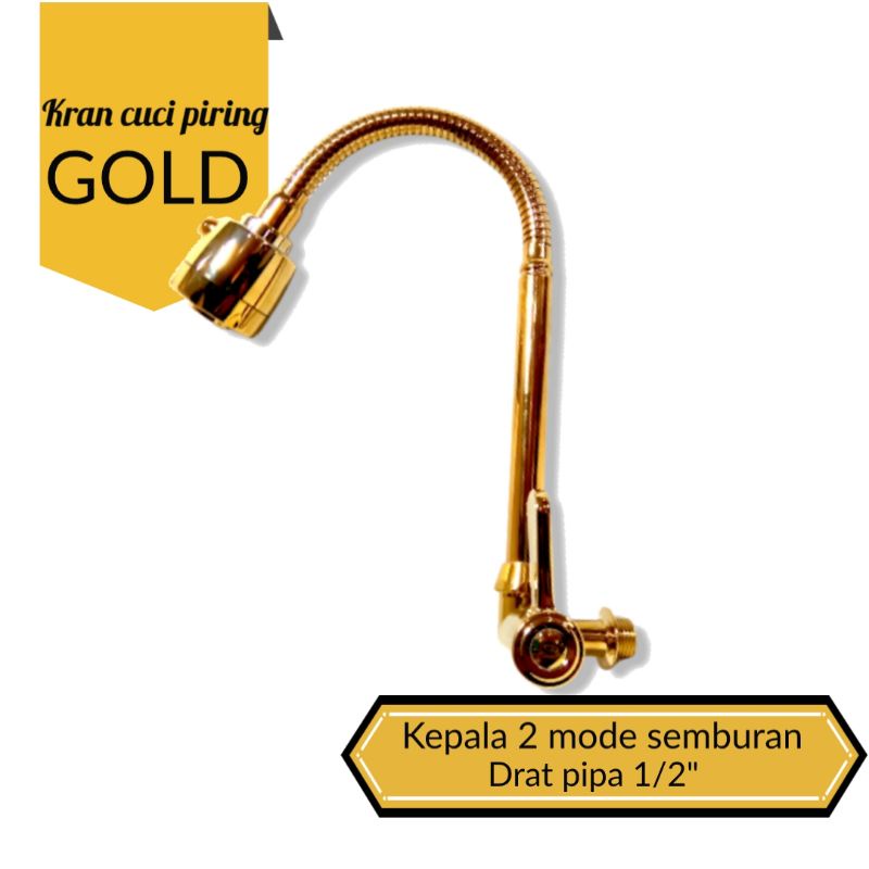 Kran Cuci Piring Gold Flexible Gold Kepala 2 Mode Semburan Air