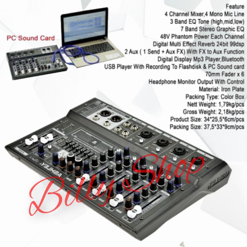 Mixer Audio Ashley Point 4 (4 Channel) Usb,Soundcard, Effect Digital 99 DSP
