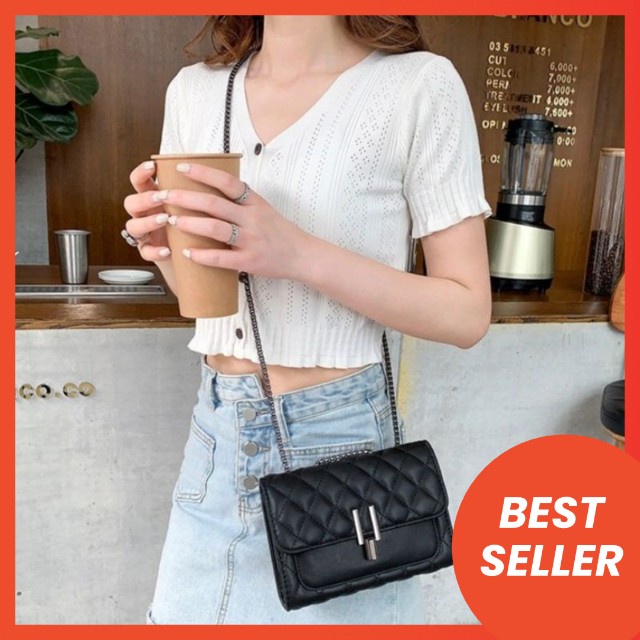 Tas Selempang Slempang Sling Bag Bahu Rantai Wanita Korean style Kunci Putar Kekinian Cocok untuk OOTD Kondangan Pesta