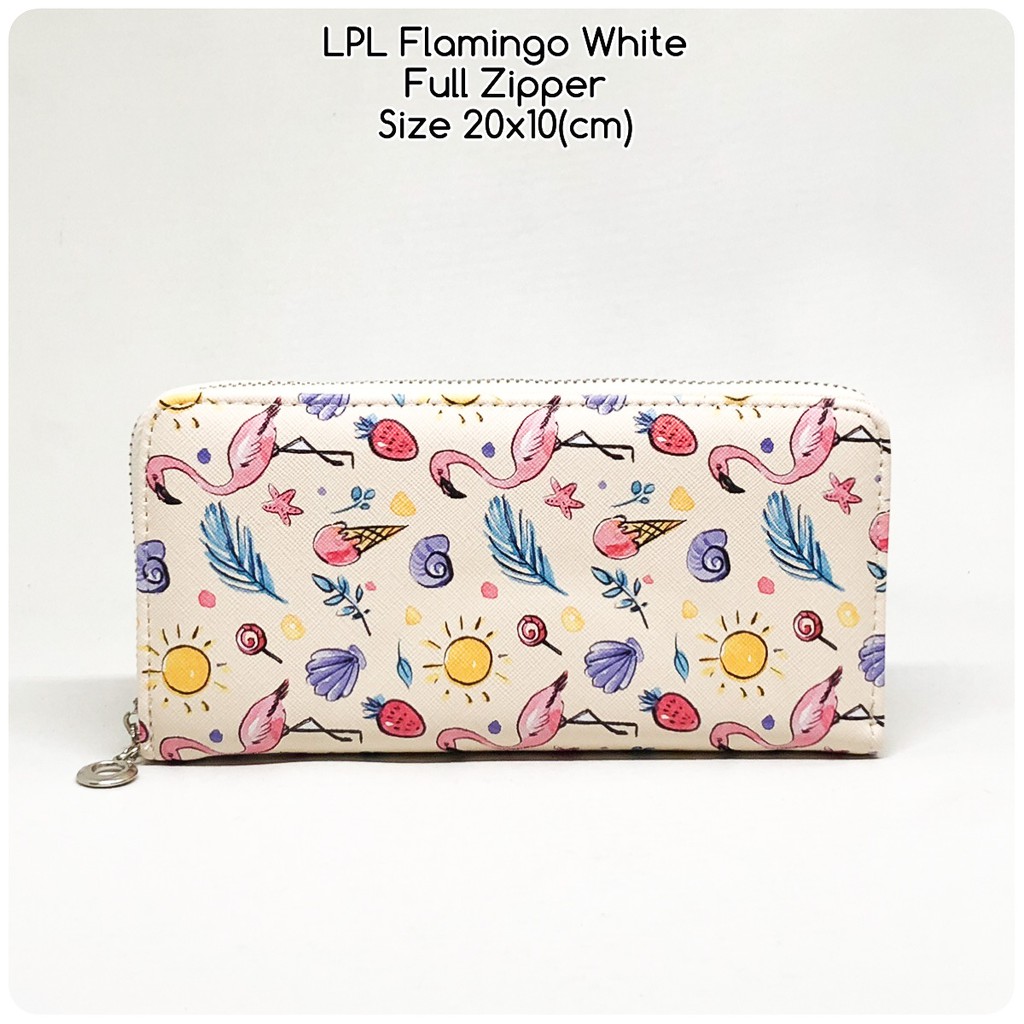 dompet wanita lopolo full zipper flamingo white dompet panjang