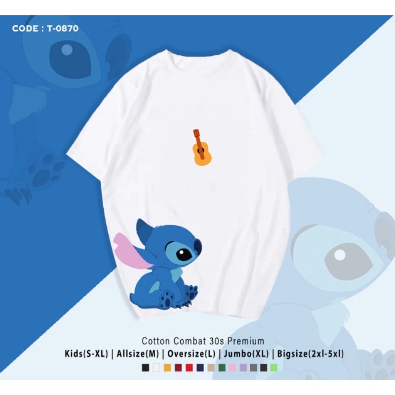 KAOS LIL STITCH BLUE/KAOS KATUN LIL STITCH PREMIUM