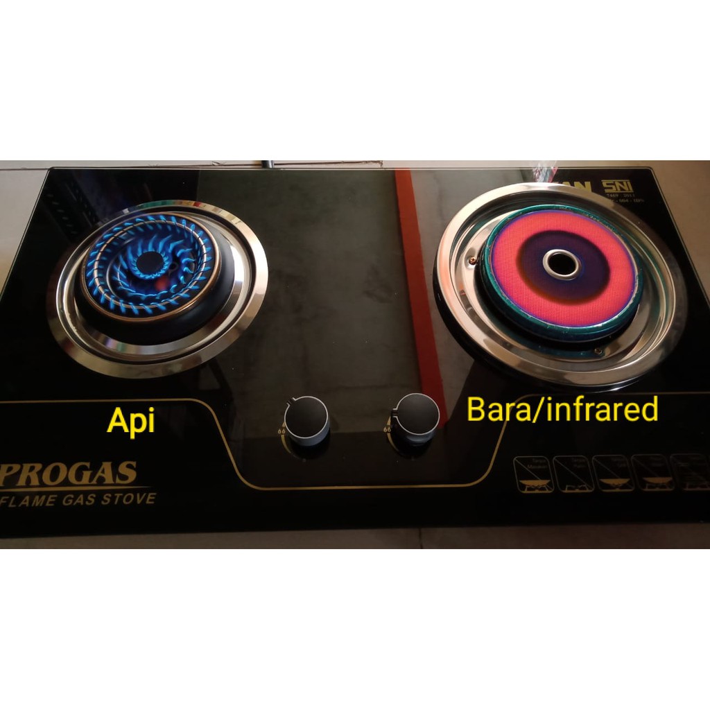 Kompor Gas Kaca Tanam 2 Tungku Merk Progas Api Biru infrared/BARA