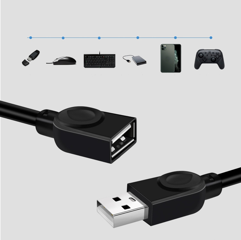 Kabel Data Extension Usb 2.0 Male Ke Female A / F Panjang 0.5-4.8m Warna Hitam Untuk Smartphone / Keyboard / Mouse