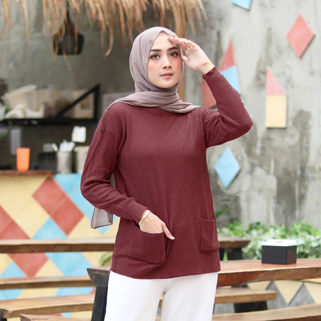 RAJUT MURAH | POCKY SAKU | rajut saku | rajut wanita | sweater rajut