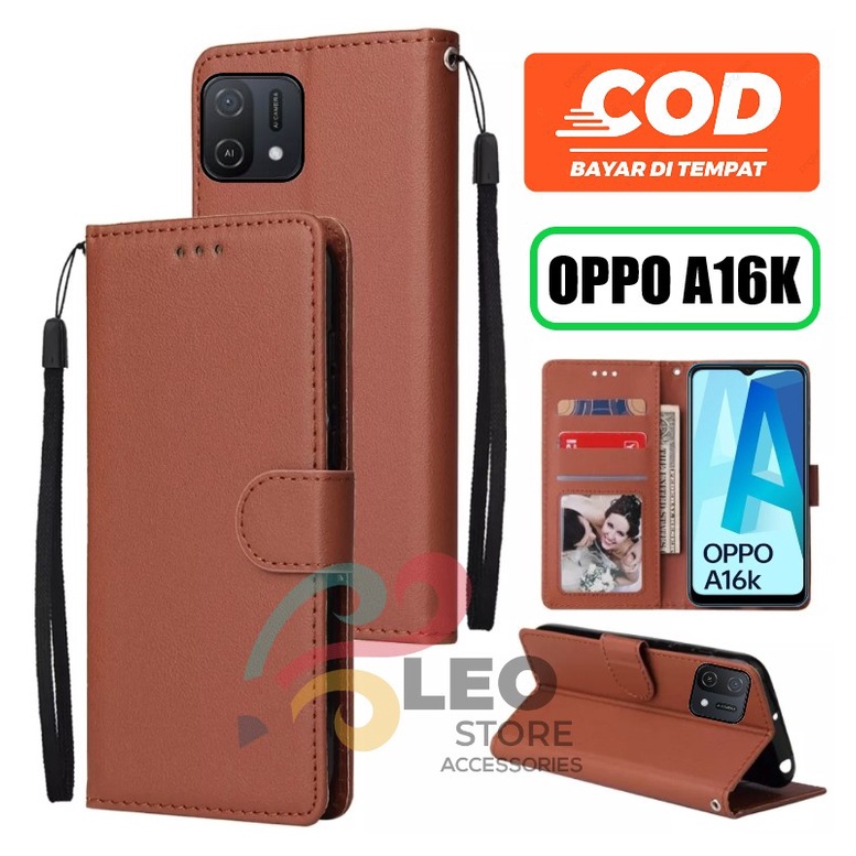DOMPET HP UNTUK OPPO A16K NEW 2022 LEATHER FLIP WALLET CASE UNTUK OPPO A16K NEW 2022