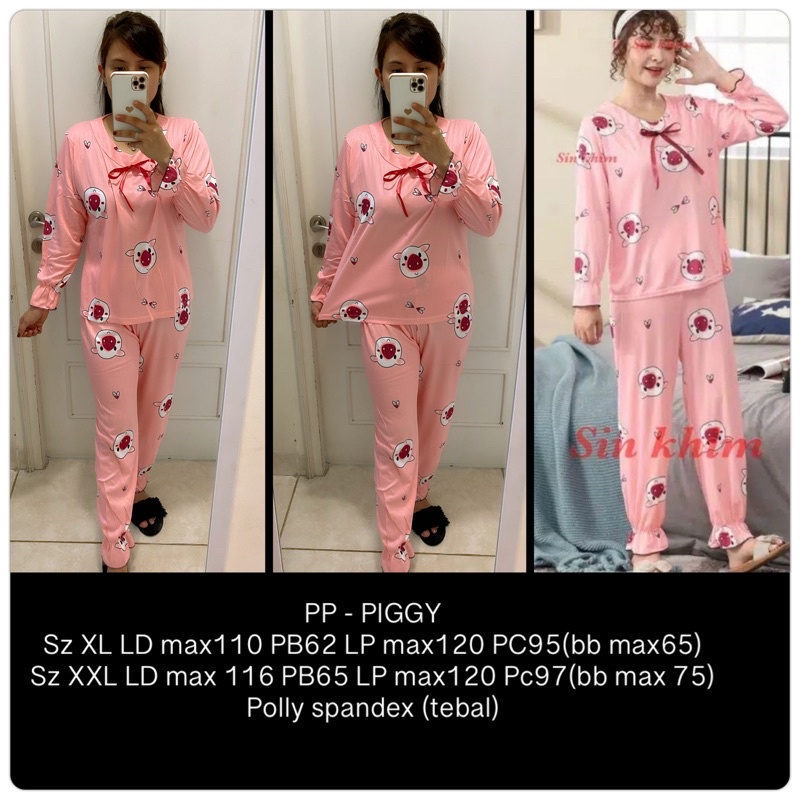 BAJU TIDUR LENGAN PANJANG LEISURE VOGUE DLL KOREA IMPORT CINA WANITA KADO PP PIYAMA REMAJA DEWASA-PP-PIGGY / L
