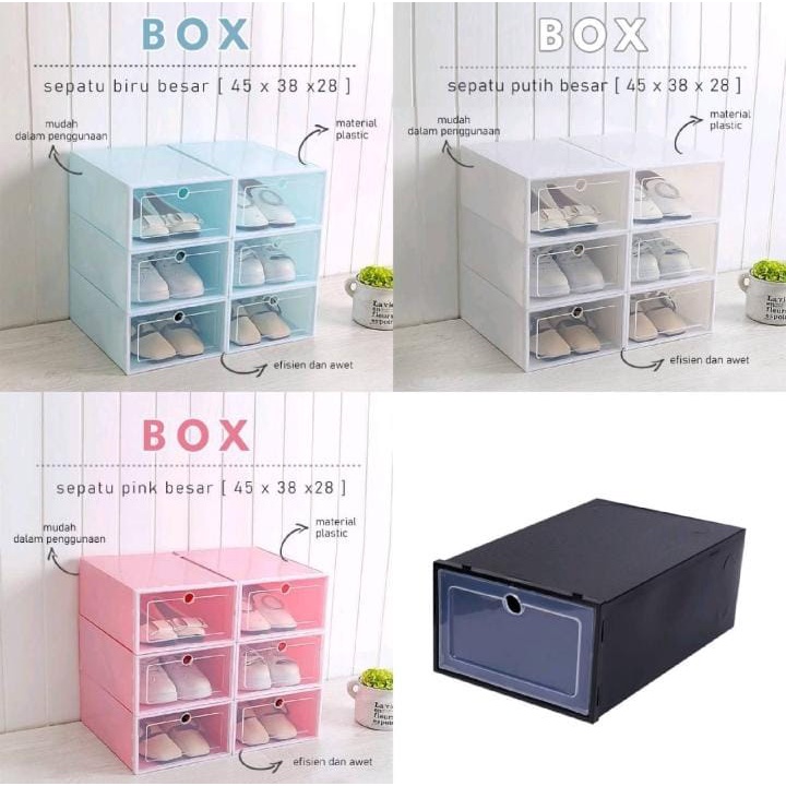 Kotak Sepatu Lipat Transparan Tebal Shoes Storage Box Organizer Rak Sepatu Plastik Susun / Box Penyimpanan Sepatu