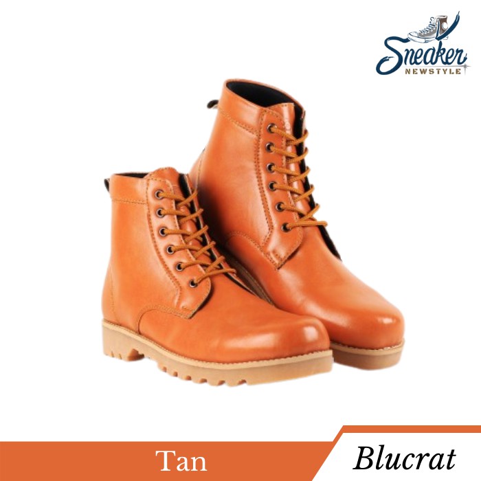 Sepatu Safety Boots Pria Crypton Kulit Original Ujung Besi Size 39-43 Sepatu Touring Pria SNK0321-Tan