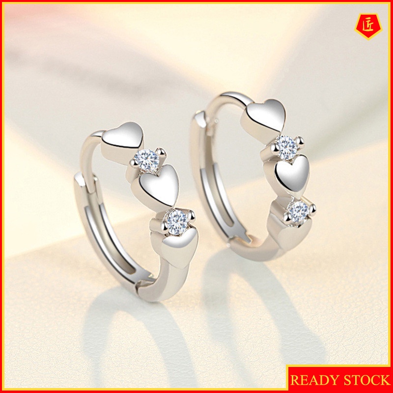 [Ready Stock]S925 Silver New Heart-Shaped round Earrings Ear Clip