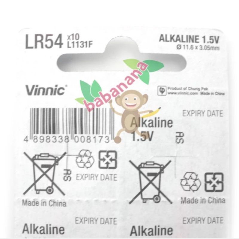 Baterai Vinnic LR54 L1131F AG10 battery kancing button remote jam