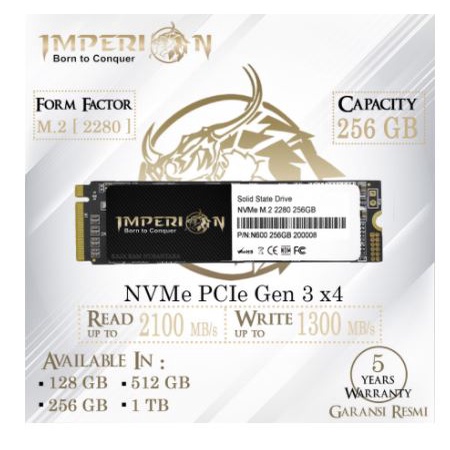 Ssd M.2 nvme imperion 256gb 2280 3d nand flash for pc cpu laptop n600 - Pcie 3.0 x4 m2 m-key