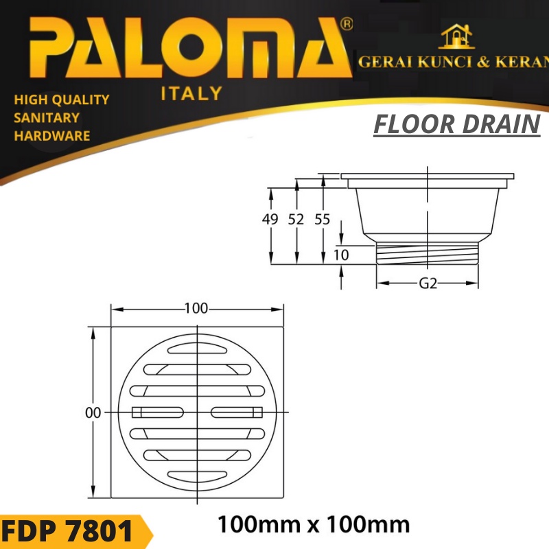 PALOMA FDP 7801 Floor Drain Strainer Saringan Got Anti Bau SATIN GOLD EMAS