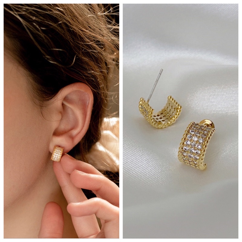 Anting Tusuk Gantung Bahan Sterling silver 925 Desain Geometri Hias Berlian Imitasi Untuk Wanita