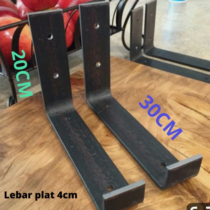 siku dinding rak kayu kuat bracket L lebar plat 4cm