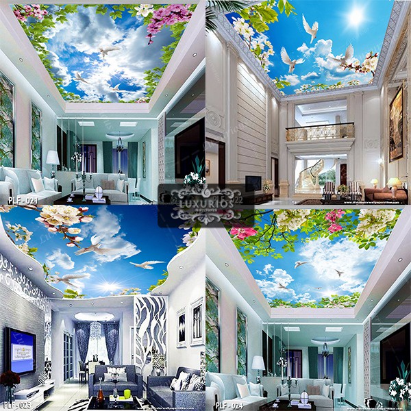 Wallpaper Custom Dinding 3d Walpaper Plafon Ruang Tamu Sticker Langit Cerah Stiker Atap Awan Matahar