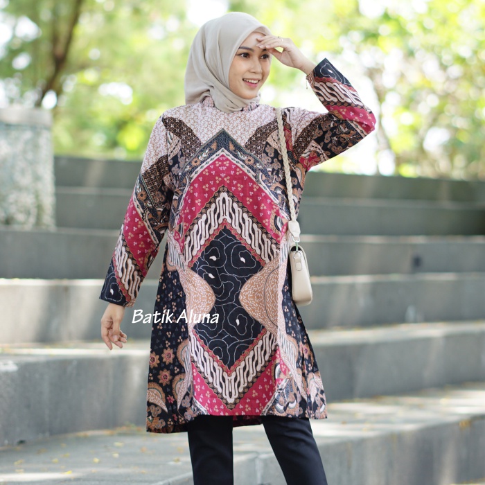 Atasan Batik Wanita Muslim Premium Tunik Cewek Modern Batik Aluna TBA 008