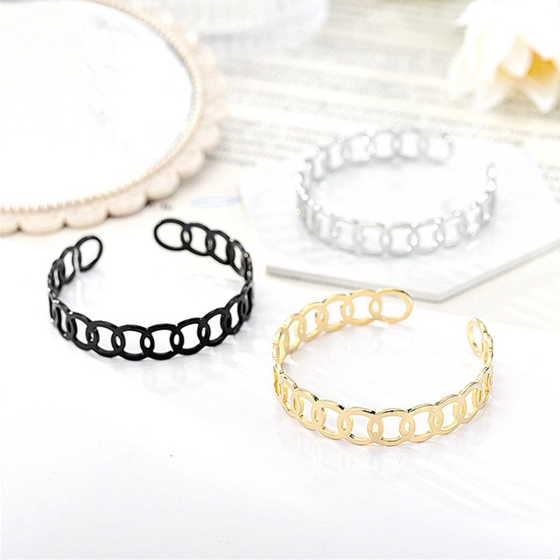 Gelang Tangan Titanium Steel Lapis Emas 18K Model Terbuka Adjustable Gaya Korea Untuk Pria / Wanita