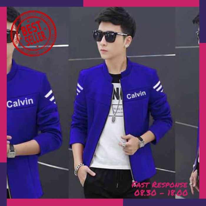 [Jaket Calvin Benhur Vl] Jaket Pria Babyterry Biru