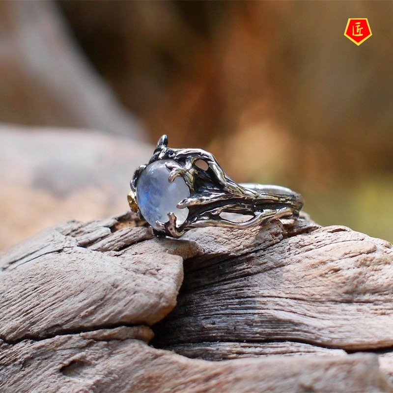 [Ready Stock]Moonstone Silver Ring Retro Personality