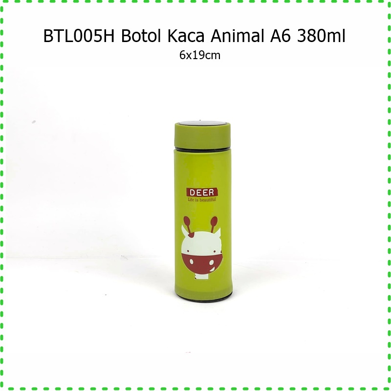 BTL005H Botol Minum Kaca Animal A6 380ml