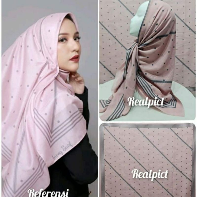 Kerudung vanilla hijab jilbab leopard love rantal polkadot / vanilla hijab segiempat voal motif vanilla chain / deenay kw button kw lasercut-Dotted pink