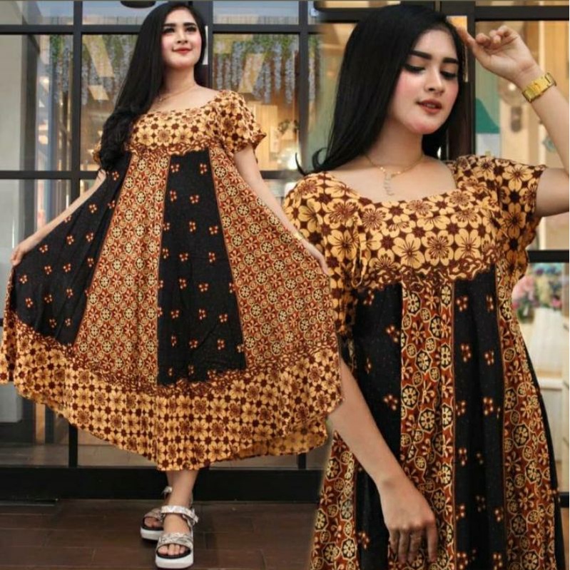 Daster payung daster serut motif batik monokrom bahan rayon premium daster kekinian dress wanita piyama dan baju tidur warna latte