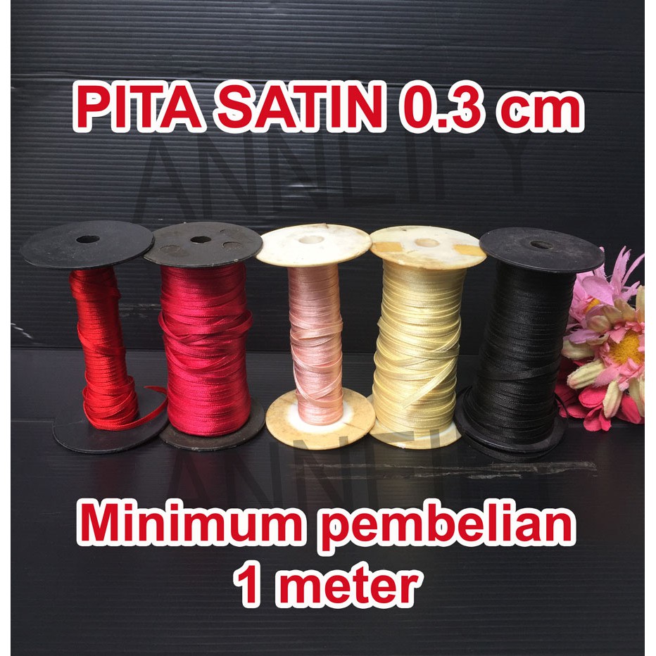 

[ECER METERAN] Pita Kain Satin Polos Merah Pink Pastel Putih Kuning Hitam Planner Kecil Lebar 0,3 cm