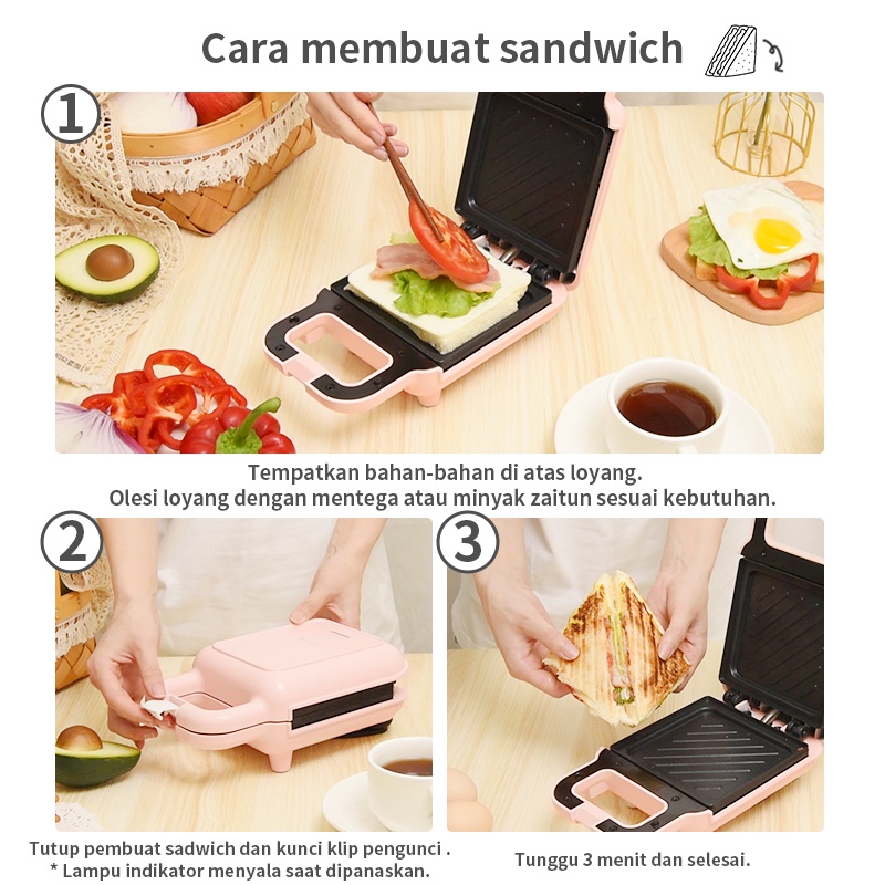 【COD】Sandwich Maker Multifungsi Sandwich Toaster Pemanggang Roti 650W Portabel