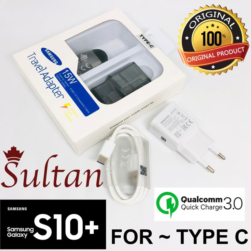 TRAVEL CHARGER samsung s10+ CASAN SAMSUNG S10 PLUS TYPE C &amp; MICRO fastcharge QC 3.0 original