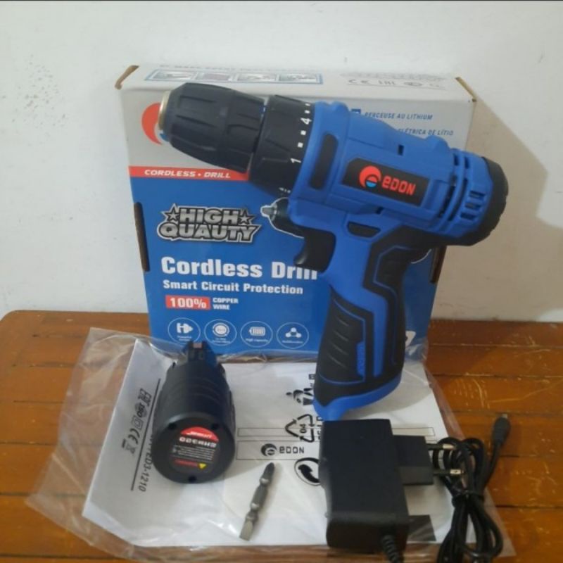 Mesin Bor Baterai Edon ED3-1210 Bor Cordless 12V
