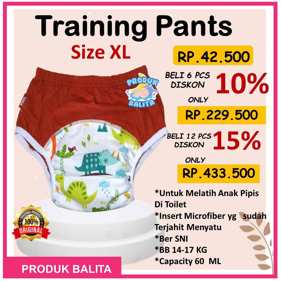 Clodi Training Pants Pipis Bayi Anak Celana Dalam Tatur Popok Cloth Diapers Ukuran XL BB 14- 17 Kg