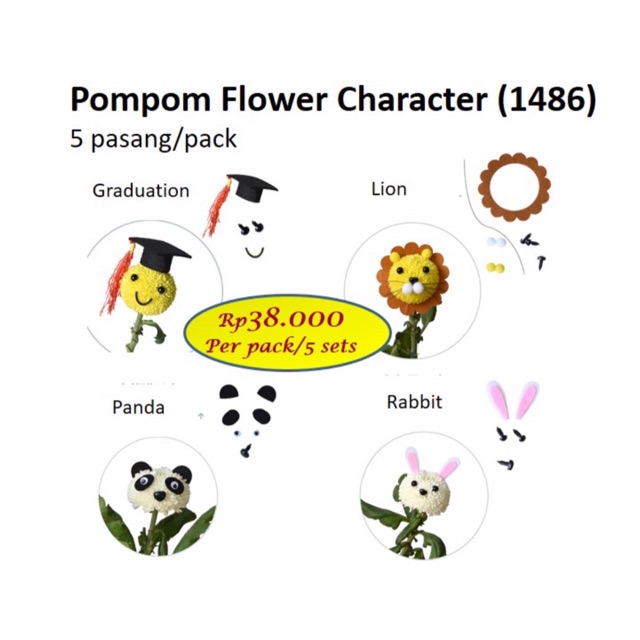 

Pompom flower character isi 5 - Variasi Bunga - Sticker Bunga 1486
