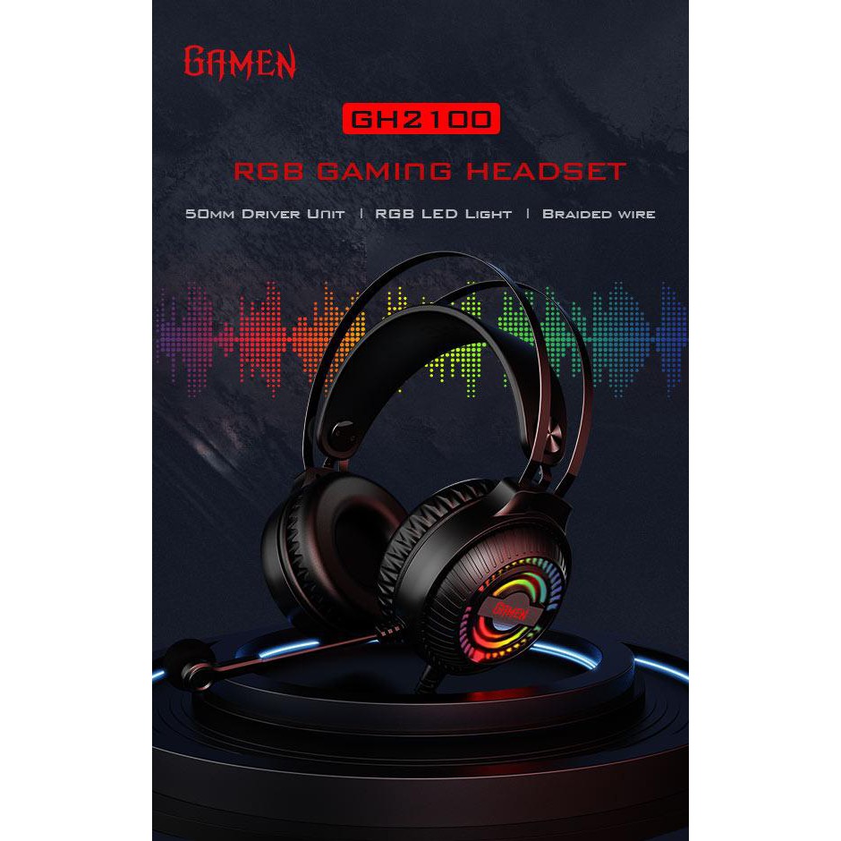 Headset Gamen GH2100 3.5mm Audio Jack input RGB LED Light Braided Wire garansi 1 tahun