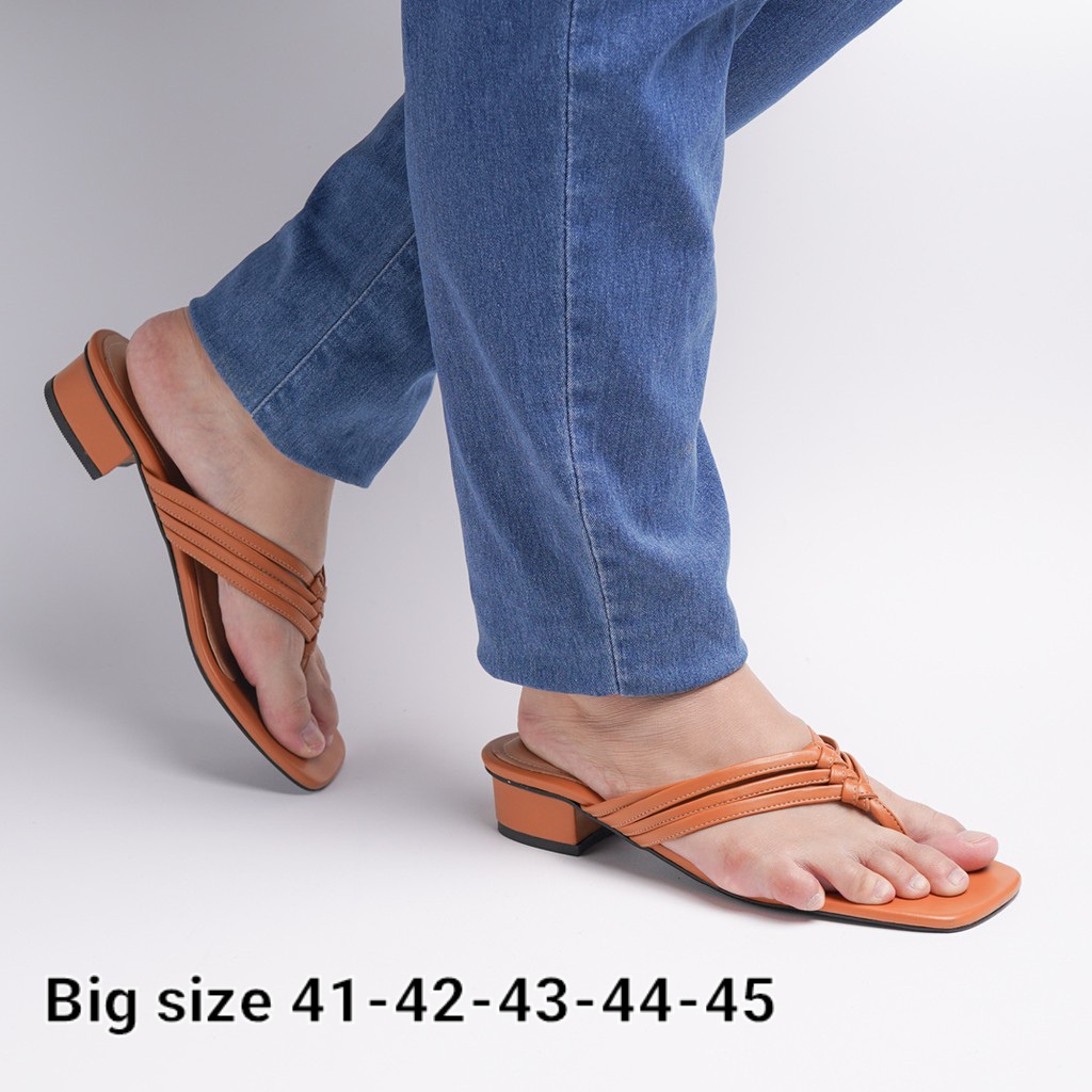 Sendal casual jepit Hak tahu 3 cm Tan Sandal awet berkualitas ukuran jumbo 41-42-43-44-45