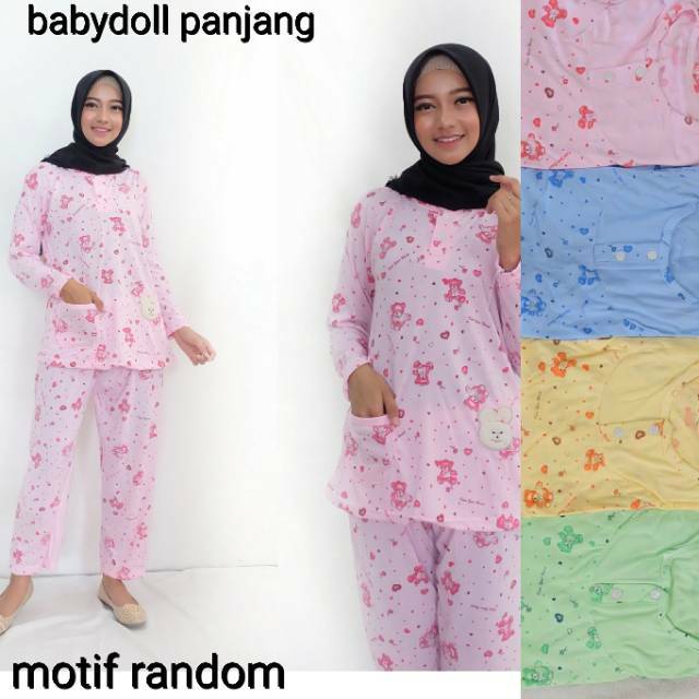 Set Baju Tidur Panjang  Bahan  Kaos  Grosir  Baby doll 